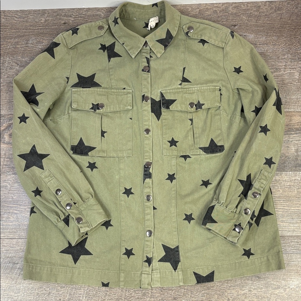Promesa Olive Green Star Print Utility Jacket – Size L
